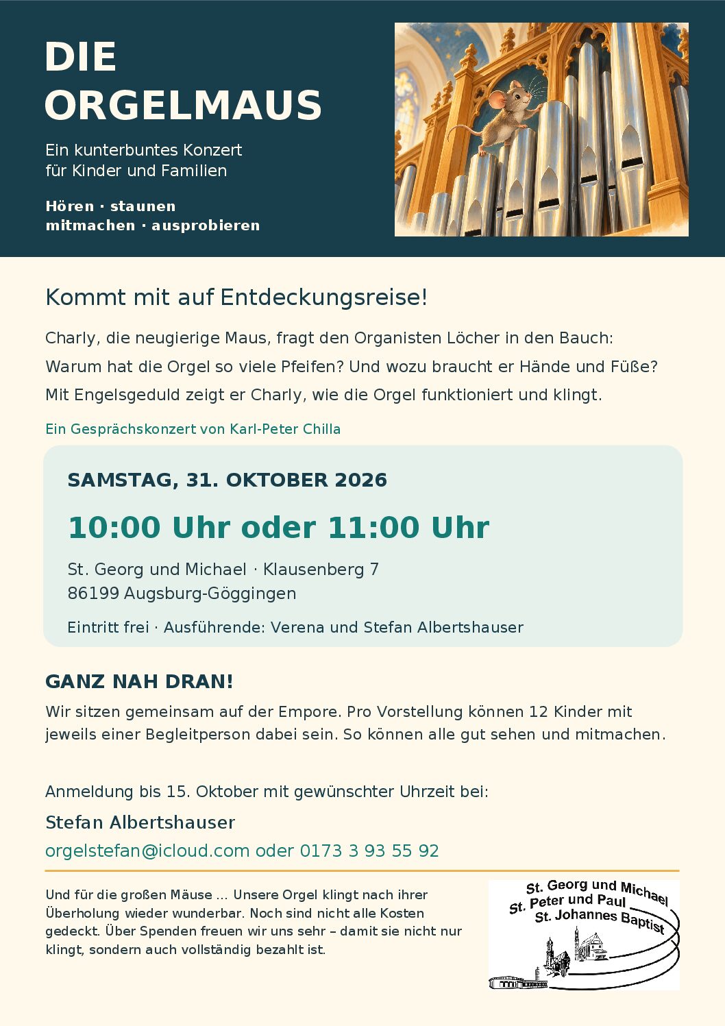 Die Orgelmaus – Ein kunterbuntes Konzert für Kinder und Familien am 31. Oktober